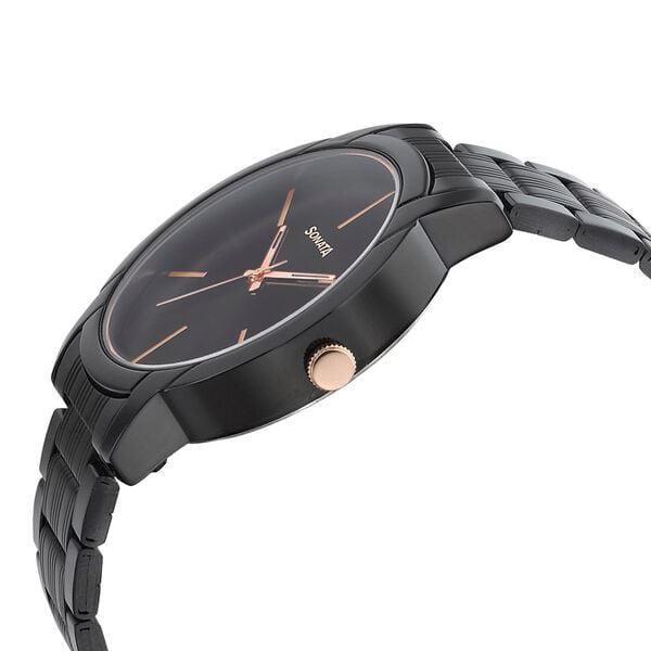Sonata 77031KM04 Quartz Analog Black Dial Men’s Watch with Black Metal Strap