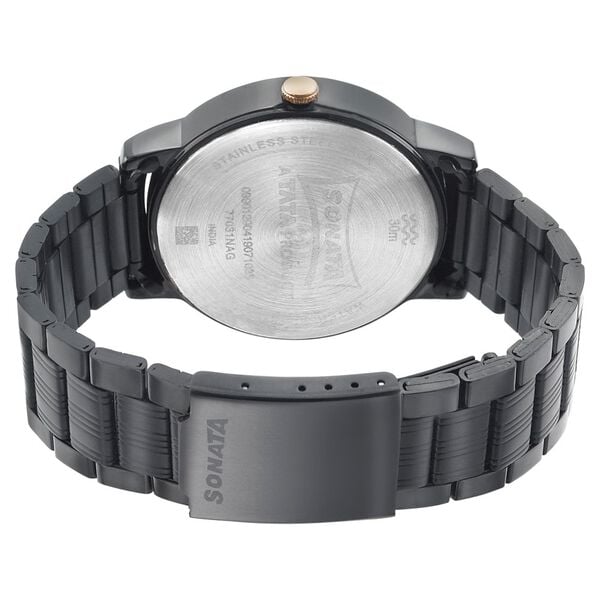 Sonata 77031KM04 Quartz Analog Black Dial Men’s Watch with Black Metal Strap