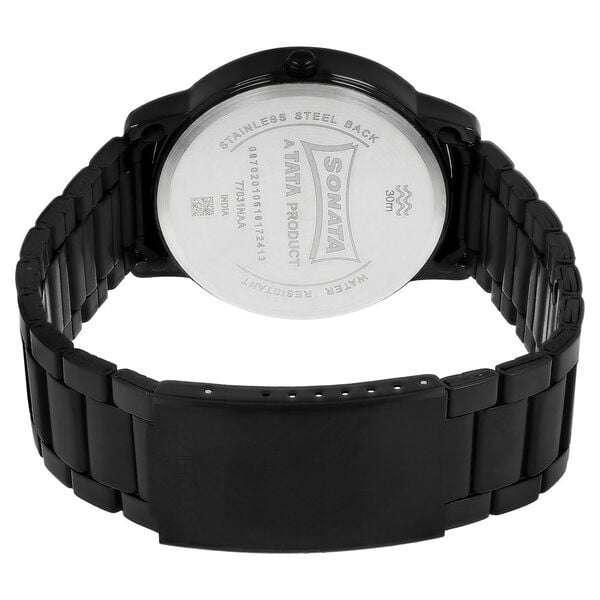 Sonata 77031NM03 Analog Quartz Men Watch with Black Dial, Day-Date & Black Stainless Steel Strap