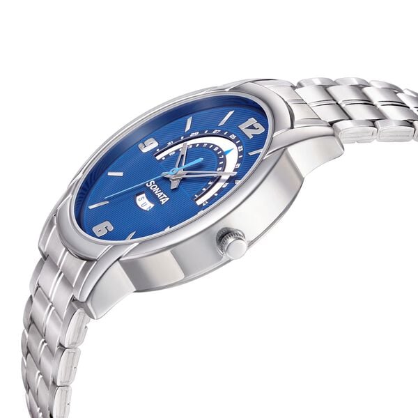 Sonata 77031SM07 Men’s Blue Dial Silver Metal Analog Quartz Watch