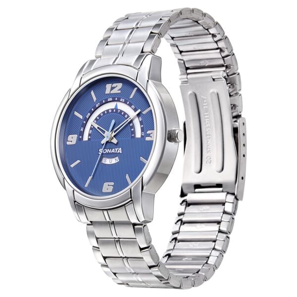 Sonata 77031SM07 Analog Quartz Men Watch with Silver Stainless Steel Strap
