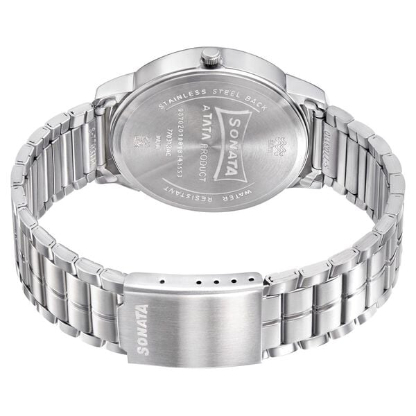 Sonata 77031SM07 Analog Quartz Men Watch with Silver Stainless Steel Strap