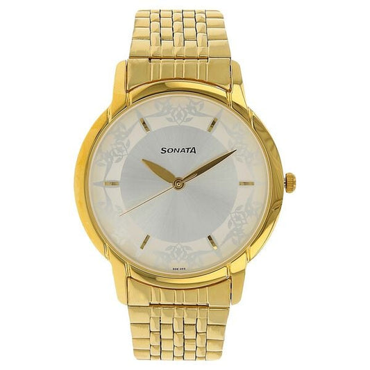 Sonata 70031YM01 Quartz Analog Silver Dial Stainless Steel Strap Watch for Men