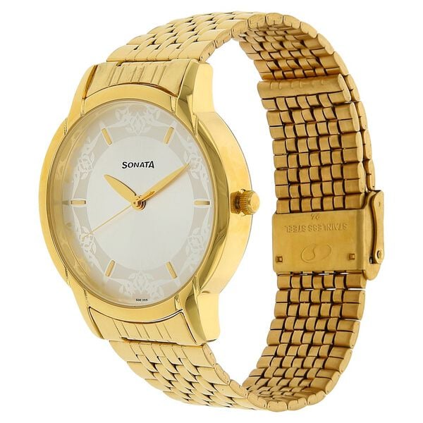 Sonata 70031YM01 Quartz Analog Silver Dial Stainless Steel Strap Watch for Men
