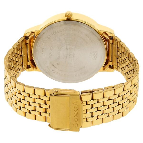 Sonata 77031YM03 Analog Quartz Watch for Men – Silver Dial, Golden Stainless Steel Strap