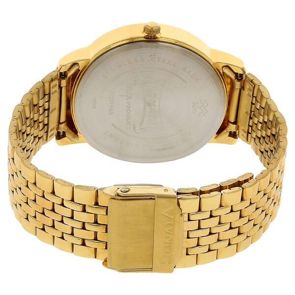 Sonata 77031YM04 Men Quartz Champagne Dial Stainless Steel Day-Date Watch