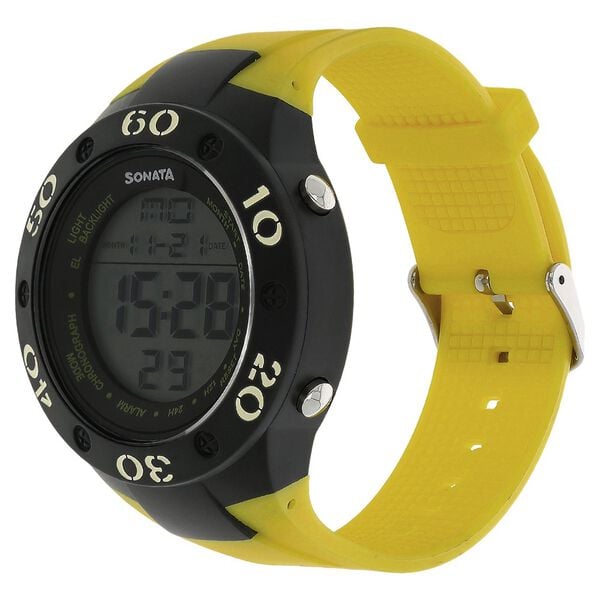 Sonata 77035PP03 Men SF Super Fibre Grey Dial Digital Watch with Yellow Plastic Strap