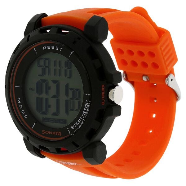 Sonata NL77037PP01 orange silicone strap close-up