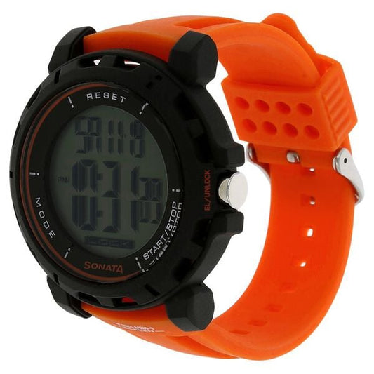 Sonata NL77037PP01 orange silicone strap close-up
