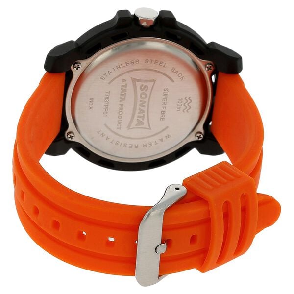 Sonata 77037PP01 Men Digital Grey Dial Orange Silicone Strap Super Fibre Watch