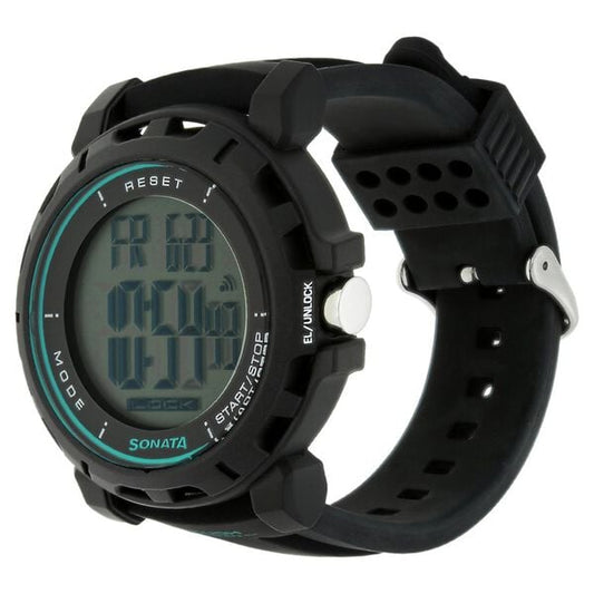 Sonata 77037PP04 Men Digital Grey Dial Black Plastic Strap Super Fibre Watch