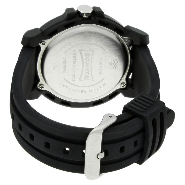 Sonata 77037PP04 Men Digital Grey Dial Black Plastic Strap Super Fibre Watch