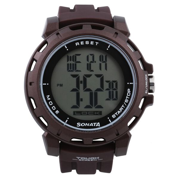 Sonata 77037PP05 Men Digital Grey Dial Brown Silicone Strap Super Fibre Watch
