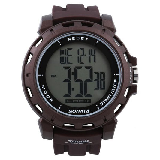 Sonata 77037PP05 Men Digital Grey Dial Brown Silicone Strap Super Fibre Watch