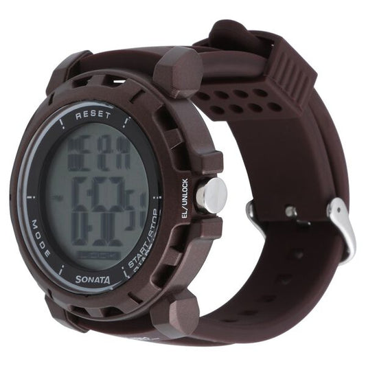 Sonata 77037PP05 Men Digital Grey Dial Brown Silicone Strap Super Fibre Watch