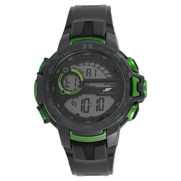 Sonata 77074PP01 Quartz Digital Black Dial Black Plastic Strap Men's Watch