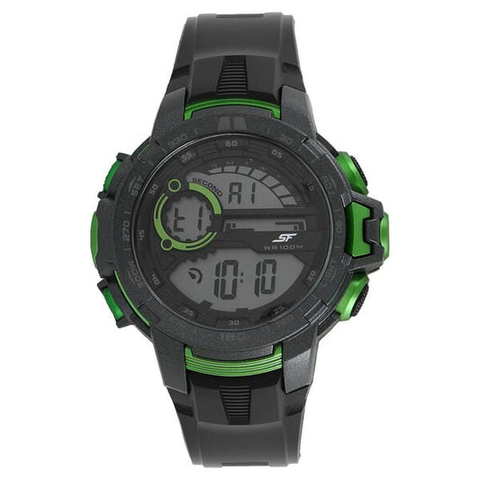Sonata 77074PP01 Quartz Digital Black Dial Black Plastic Strap Men's Watch