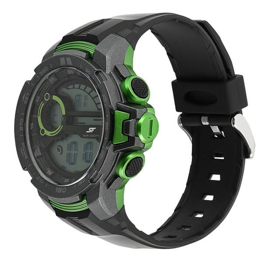 Sonata 77074PP01 Quartz Digital Black Dial Black Plastic Strap Men's Watch