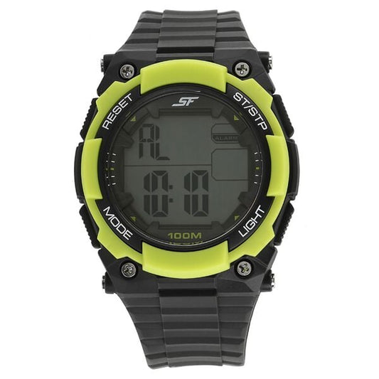 Sonata 77081PP03 Digital Grey Dial Black Plastic Strap Watch for Men