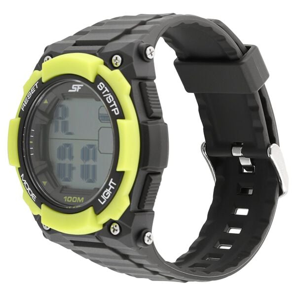 Sonata 77081PP03 Digital Grey Dial Black Plastic Strap Watch for Men