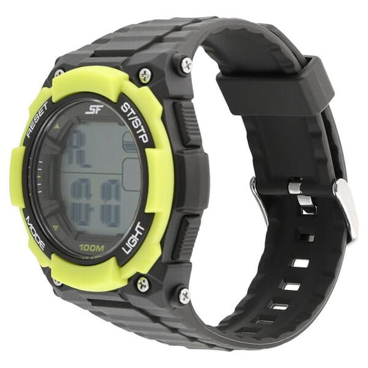 Sonata 77081PP03 Digital Grey Dial Black Plastic Strap Watch for Men
