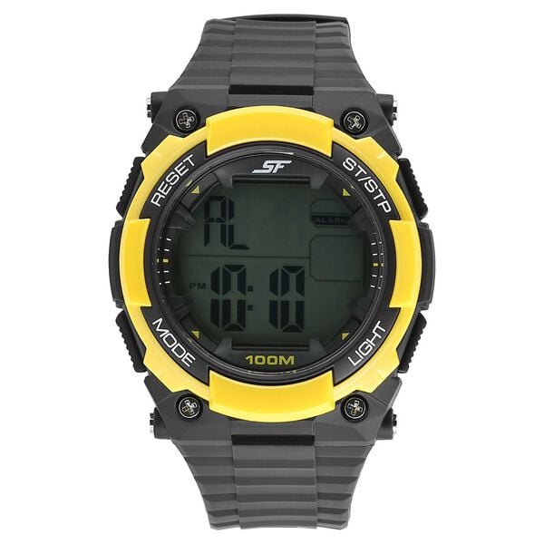 Sonata 77081PP04 Digital Grey Dial Black Plastic Strap Watch for Men