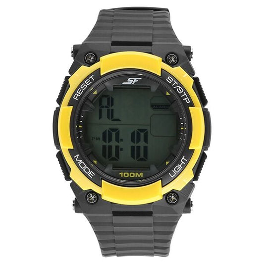 Sonata 77081PP04 Digital Grey Dial Black Plastic Strap Watch for Men