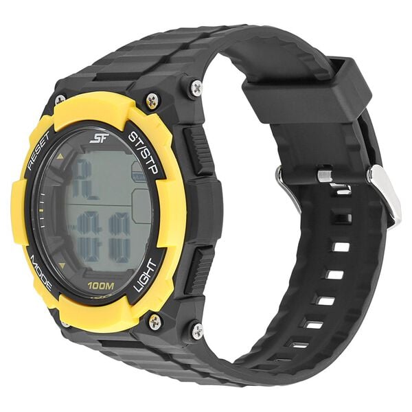 Sonata 77081PP04 Digital Grey Dial Black Plastic Strap Watch for Men