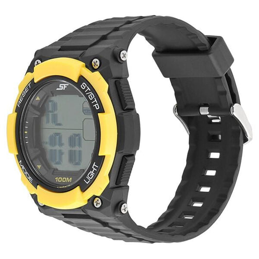 Sonata 77081PP04 Digital Grey Dial Black Plastic Strap Watch for Men
