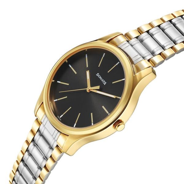 Sonata 77082BM02 Analog Quartz Watch for Men – Grey Dial, Silver Stainless Steel Strap