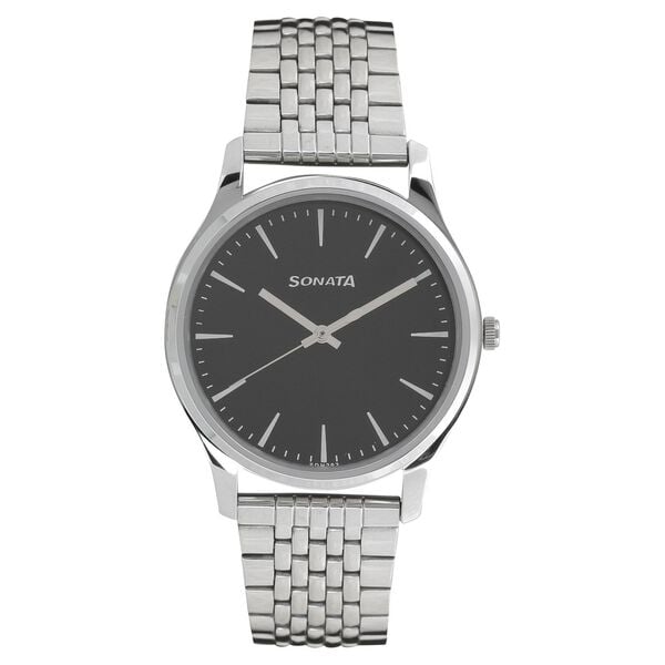 Sonata 77082SM01 Analog Quartz Men Watch with Silver Stainless Steel Strap