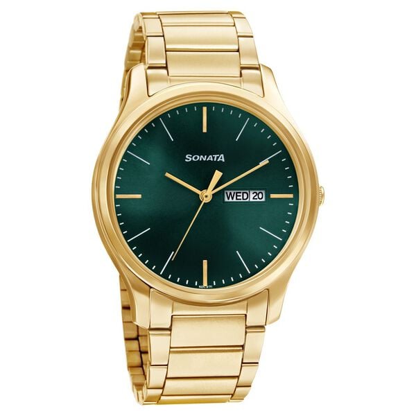 Sonata NT77082YM05W front view green dial