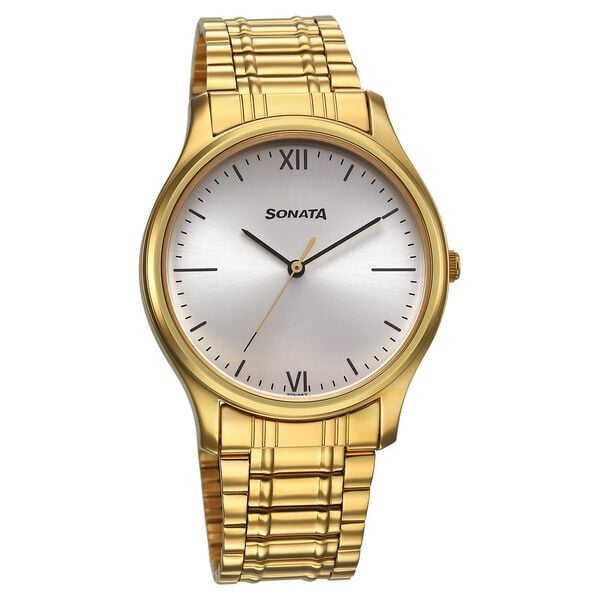 Sonata 77082YM06 Quartz Analog Silver Dial Stainless Steel Strap Watch for Men