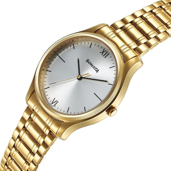 Sonata 77082YM06 Quartz Analog Silver Dial Stainless Steel Strap Watch for Men