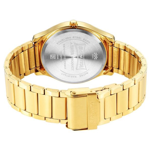 Sonata 77082YM08 Black Dial Day & Date Men's Gold Stainless Steel Analog Watch