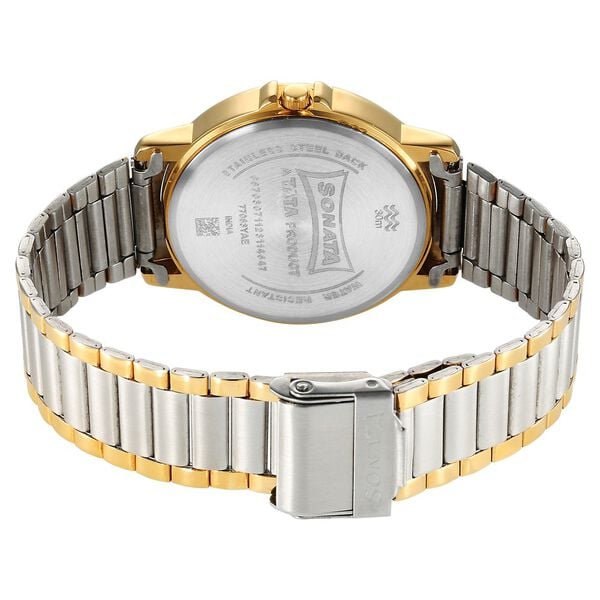 Sonata 77083BM01 Quartz Analog Green Dial Two-Tone Stainless Steel Strap Men's Watch