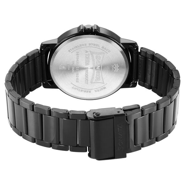 Sonata 77083NM01 Men Quartz Analog Black Dial Stainless Steel Watch