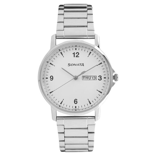 Sonata NT77083SM01 front view white dial
