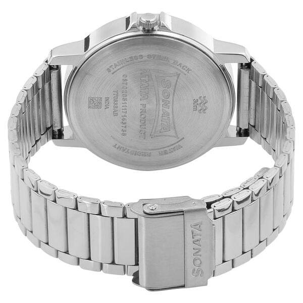 Sonata 77083SM01 Essentials Quartz Analog White Dial Stainless Steel Strap Watch for Men