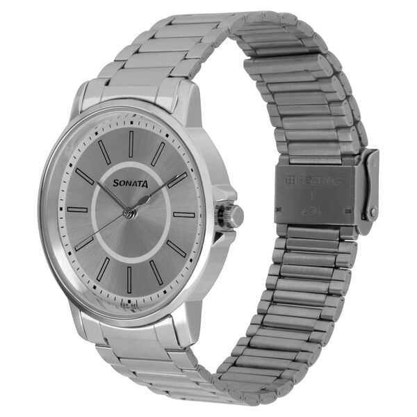 Sonata 77083SM03 Essentials Quartz Analog Silver Dial Stainless Steel Strap Men's Watch