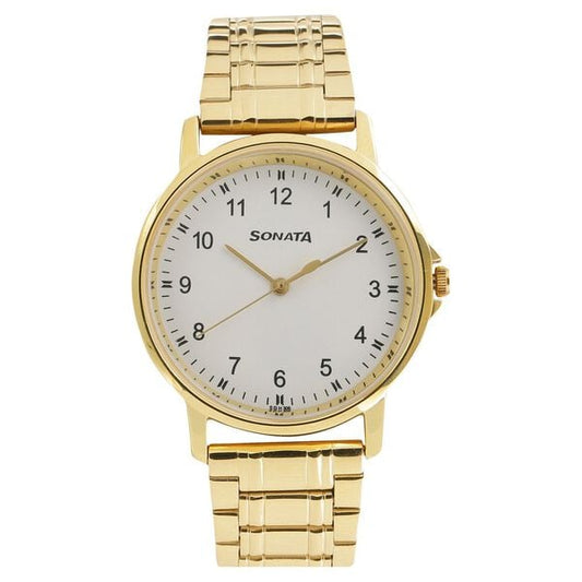 Sonata 77083YM01 Men Quartz Analog White Dial Stainless Steel Watch