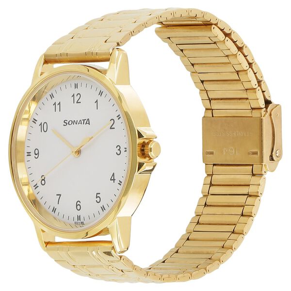 Sonata 77083YM01 Men Quartz Analog White Dial Stainless Steel Watch
