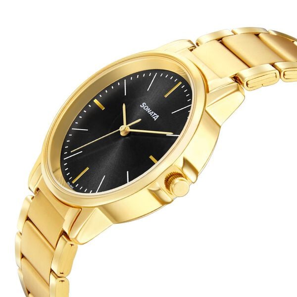 Sonata NS77083YM04W Men’s Quartz Grey Dial Gold Stainless-Steel Strap Watch