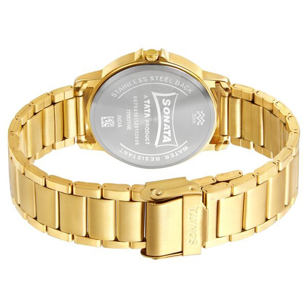 Sonata 77083YM04W Quartz Analog Grey Dial Gold Stainless Steel Strap Watch for Men