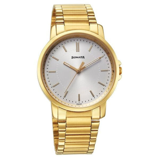 Sonata 77083YM06 Traditional Essentials Quartz Analog Silver Dial Stainless Steel Men’s Watch