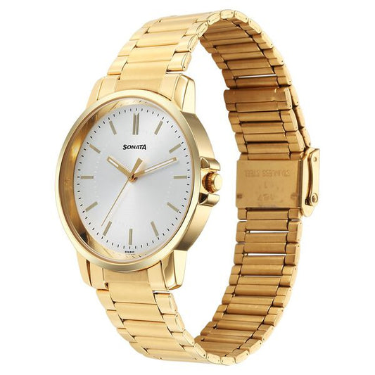 Sonata 77083YM06 Traditional Essentials Quartz Analog Silver Dial Stainless Steel Men’s Watch