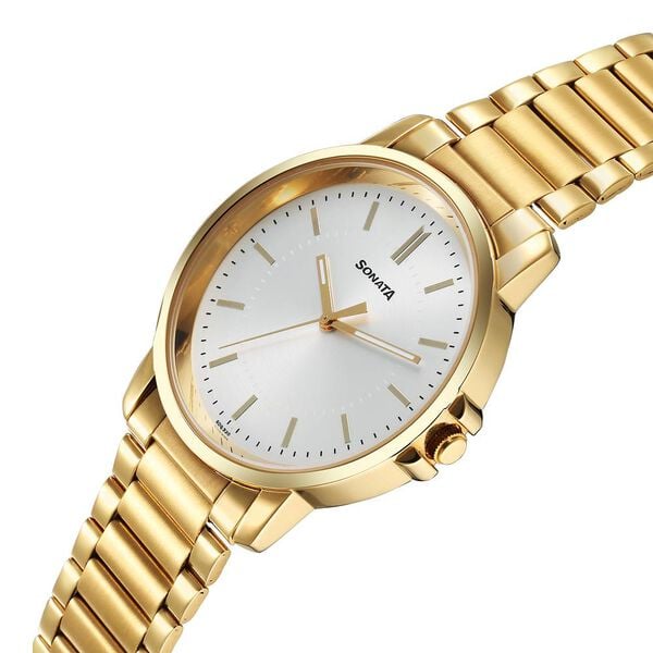 Sonata 77083YM06 Traditional Essentials Quartz Analog Silver Dial Stainless Steel Men’s Watch
