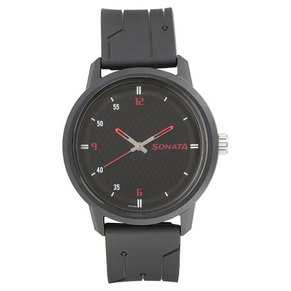 Sonata 77085PP04W Volt Quartz Analog Black Dial Plastic Strap Watch for Men