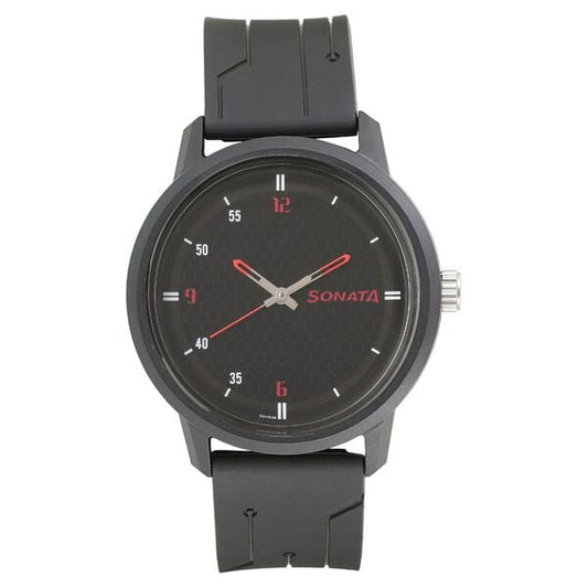 Sonata 77085PP04W Volt Quartz Analog Black Dial Plastic Strap Watch for Men