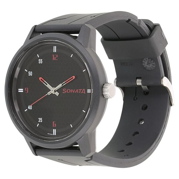 Sonata 77085PP04W Volt Quartz Analog Black Dial Plastic Strap Watch for Men